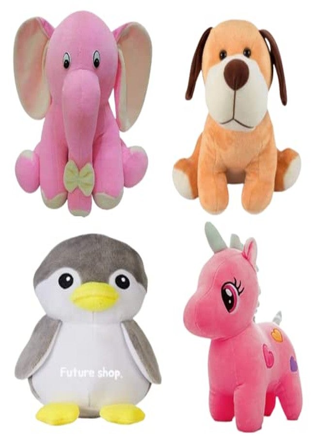 Future Shop Combo of 4 Animals Soft Toy Kids (Baby) for Playing, Soft Toy Elephant, Unicorn, Dog & Grey Penguin, Plush Stuffed Animals Gift Set - Image 2